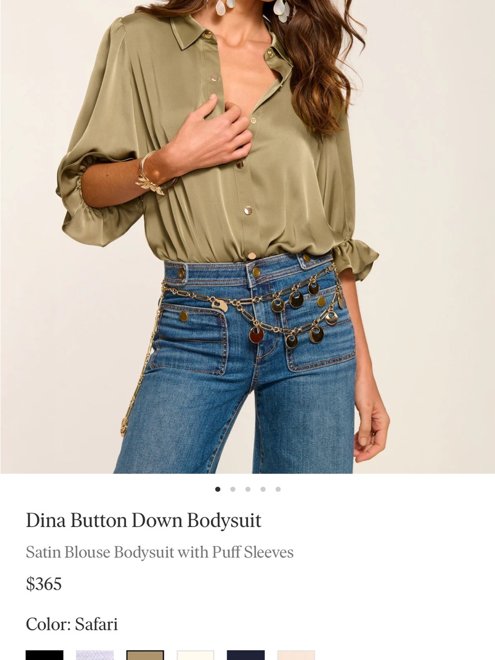 Ramy Brook Olive Satin Button-Down Top